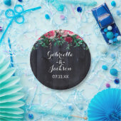 Wijn Blush & Navy Wood Burgundy Weddenschap Monogr Papieren Bordje (Feest)