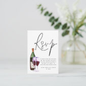 Wijn Bottle Glass Script QR Code Weddenschap RSVP Informatiekaartje (Staand voorkant)