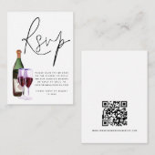 Wijn Bottle Glass Script QR Code Weddenschap RSVP Informatiekaartje (Voorkant / Achterkant)
