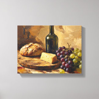 Wijn Brood Kaas Druiven Abstracte kunstschilderij Canvas Afdruk