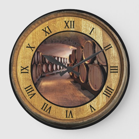 Wijn Cellar Clock 01 ~ Wine Barrel Deksel Achtergr Grote Klok (Voorkant)