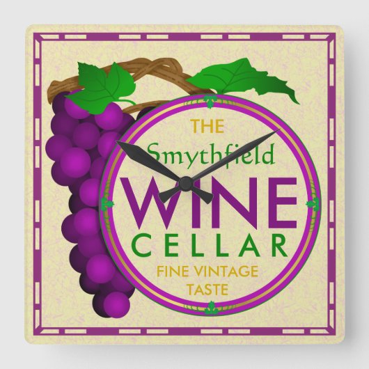 Wijn Cellar Grapes Personalized Creëer Your Ewn Vierkante Klok (Voorkant)