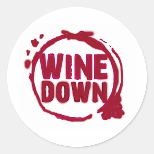 "WIJN DOWN"...ONTWERP VAN WIJNSTAINEN RONDE STICKER (Voorkant)