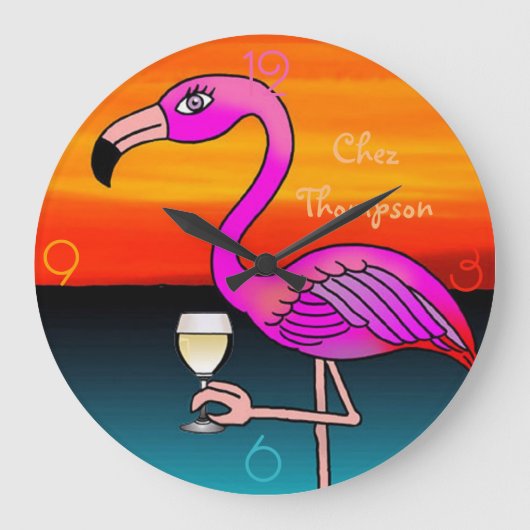 Wijn drink roze Flamingo gepersonaliseerd Grote Klok (Voorkant)