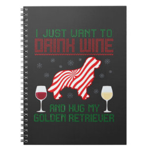 Wijn drinken knuffel Golden Retriever Kerstmis Notitieboek