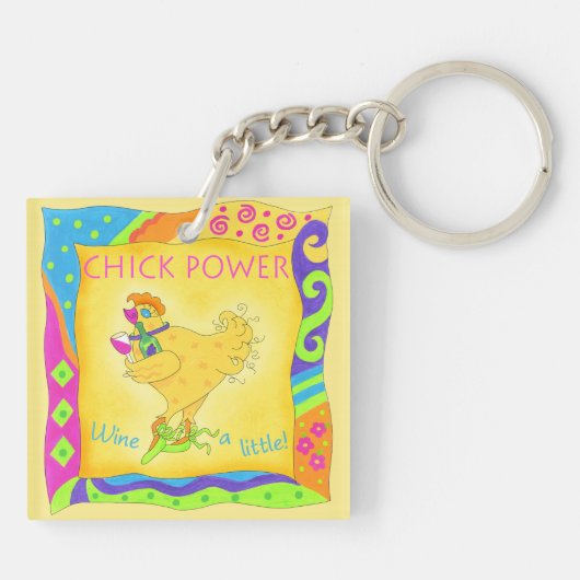 Wijn een kleine Chick Power Yellow Sleutelhanger (Achterkant)