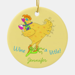 Wijn een kleine chick Power Yellow Whimsy Keramisch Ornament