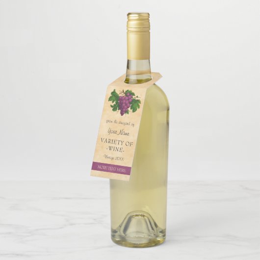 Wijn Elegant Paarse druiven Aangepaste Sjabloon Flessenhanger (Schuin)