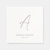 Wijn | Elegant Thin Line Script Wedding Monogram Servet (Voorkant)