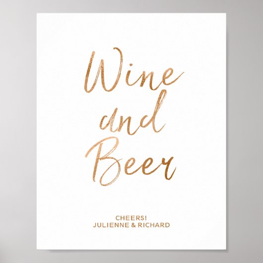 Wijn en bier 8x10 stijlvol Roos Gold Wedding Sign Poster (Voorkant)