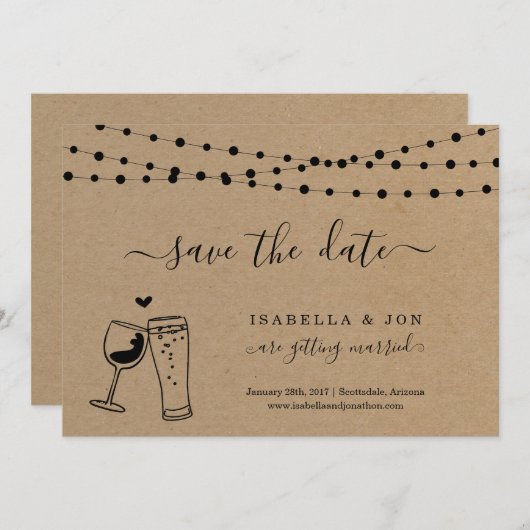 Wijn- en biertoast Sla de datum-aankondiging op Kaart (Voorkant / Achterkant)