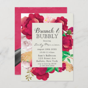 Wijn en Blush Pink Peony Brunch & Bubble Kaart