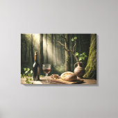 Wijn en brood op een bostafel canvas afdruk (Voorkant)