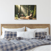 Wijn en brood op een bostafel canvas afdruk (Insitu (Slaapkamer))