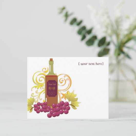 Wijn en druiven briefkaart (Staand voorkant)