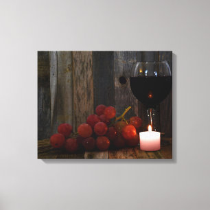 wijn en druiven in kaarslicht canvas afdruk