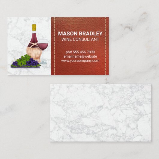 Wijn en druiven | Marmer met getitreerd leder Visitekaartje (Voorkant / Achterkant)