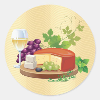 Wijn en kaas ronde sticker