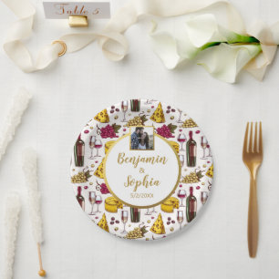 Wijn- en kaasbroodpartij, aangepaste fototekst papieren bordje