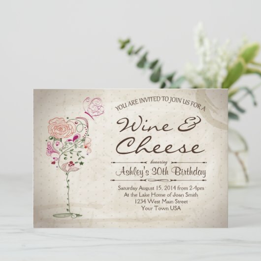 Wijn- en kaasooruitnodiging kaart (Staand voorkant)