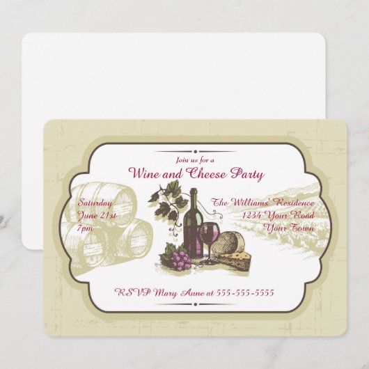 Wijn- en kaaspartij kaart (Voorkant / Achterkant)