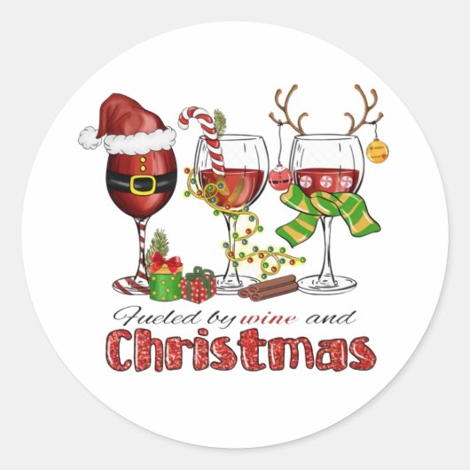 Wijn en kerst ronde sticker (Voorkant)