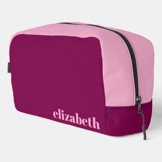Wijn en licht roze met naam toilettasje (Rechterhoek)