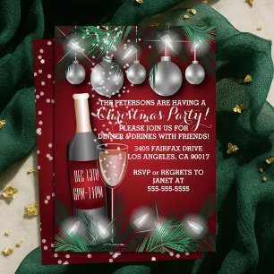 Wijn en Ornamenten Red Christmas Holiday Party Kaart