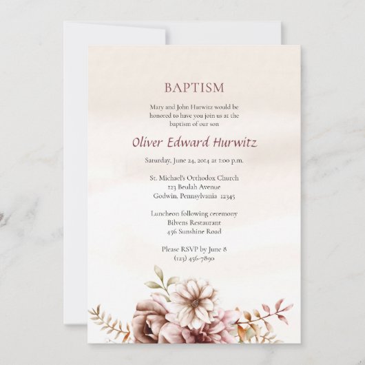 Wijn en room Boho Bloemen Orthodoxe Doop Kaart (Voorkant)