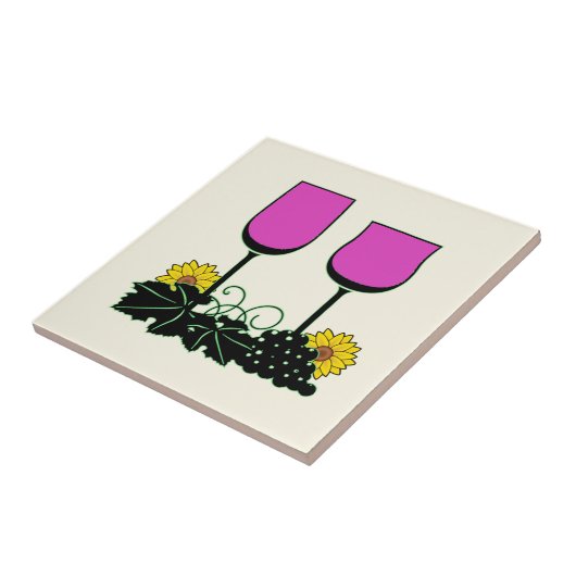 Wijn en zonnebloemen tegeltje (Zijkant)