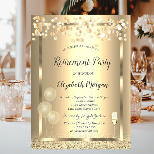 Wijn Glas Ballonnen Gouden Glitter Pensioen Kaart