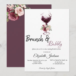 Wijn Glas Bloemen Brunch & Mousserende Wijn Bruids Kaart