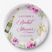 Wijn Glas Bloemige Bruids Bruiloft Papieren Bordje (Voorkant)