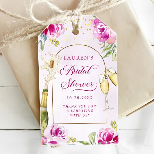 Wijn Glas Bloemige Bruiloft Feest Cadeaulabel