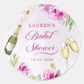 Wijn Glas Bloemige Bruiloftsborrel Ronde Sticker (Voorkant)