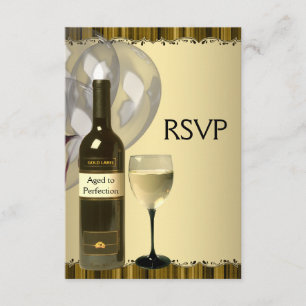 Wijn Glas Fles Goud 50ste Verjaardagsfeest RSVP Kaartje