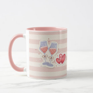 Wijn Glas & Hart Patroon – Schattige Pastel Liefde Mok