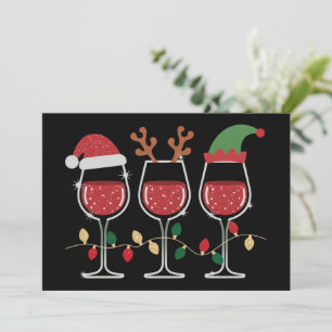 Wijn Glas Kerstverlichting Kerst Drinken Feestdagenkaart