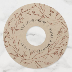 Wijn Glas Label met Vintage Botanische Takken