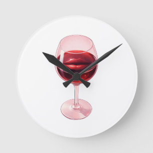 Wijn Glas met Rode Lippen Cocktail Servietten Ronde Klok