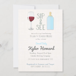 Wijn Glas Sip & See Baby Shower Uitnodiging Jongen