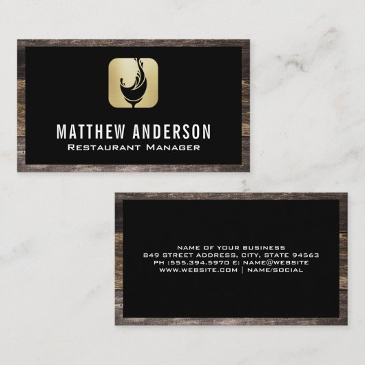 Wijn Glas Spat Logo | Houten Rand Zakelijke Kaart Visitekaartje (Voorkant / Achterkant)