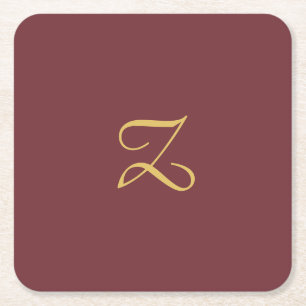 Wijn Goud Monogram Professioneel Trendy Modern Vierkante Kartonnen Onderzetter