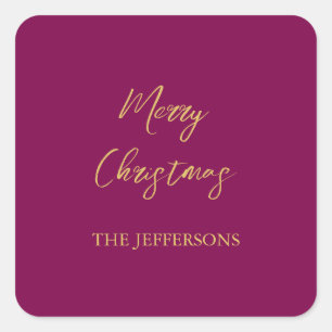 Wijn & Gouden Kleuren Vrolijk Kerstmis Vierkante Sticker