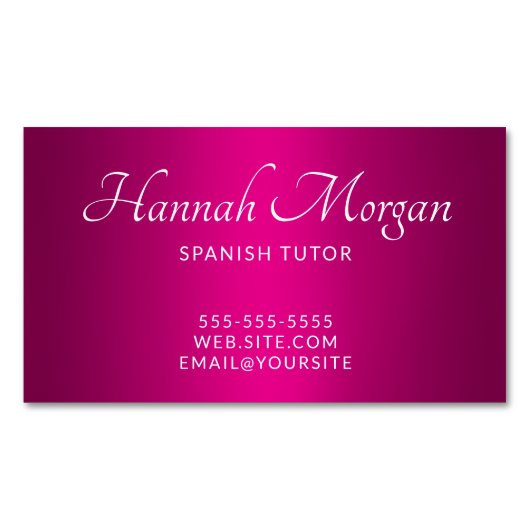 Wijn Hot Pink Ombre Elegant Script Magnetisch Visitekaartje (Voorkant)