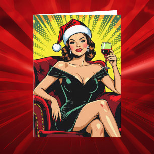 Wijn Humor Gepersonaliseerde Retro Pop Art Kerst Feestdagen Kaart