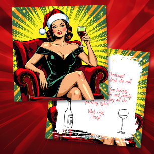 Wijn Humor Persoonlijke Retro Pop Art Kerstmis Feestdagenkaart