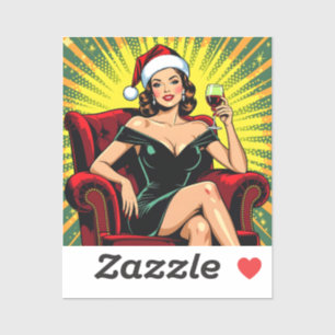 Wijn Humor Retro Pop Art Kerstmis Sticker