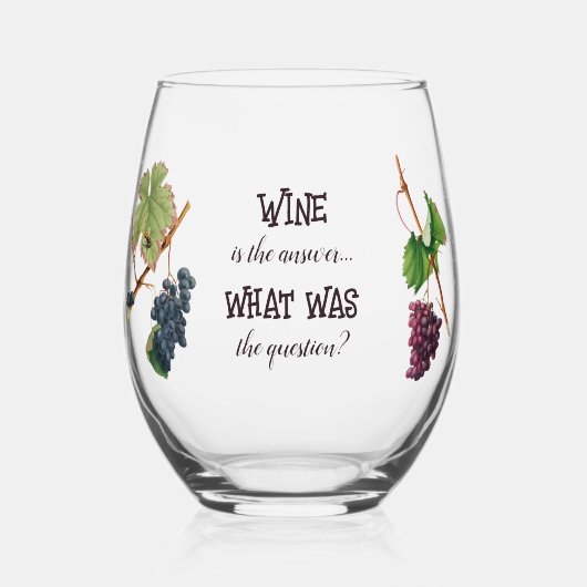 Wijn is het antwoord Grappig Wijnglas Zonder Voet (Voorkant)
