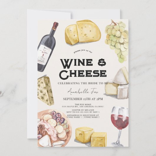 Wijn & Kaas Charcuterie Gingham Bruidsmeisje Borre Kaart (Voorkant)